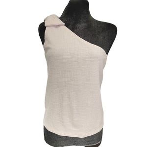 J Crew One Shoulder Ribbon Bow Pink Top Size XL